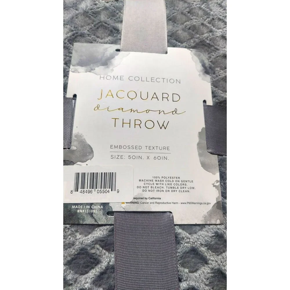 Jacquard Diamond Throw Blanket Gray 50x60 Embossed Plush Soft NWT